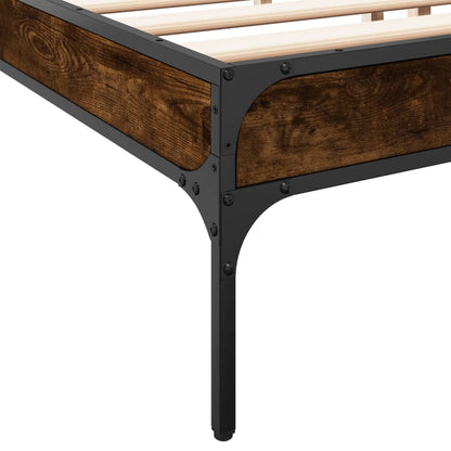 Bedframe bewerkt hout metaal gerookt eikenkleurig 200x200 cm