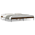 Bed frame carved wood metal smoked oak finish 200x200 cm