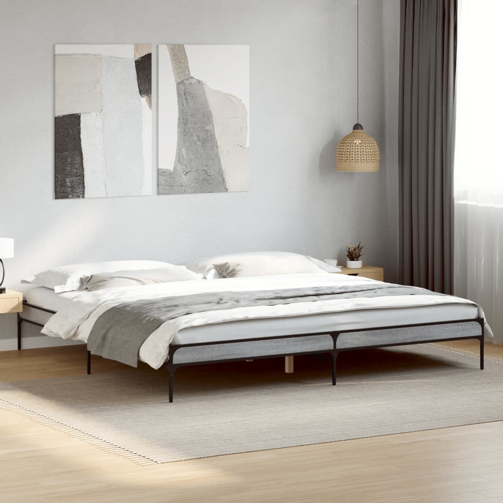 Bedframe bewerkt hout metaal grijs sonoma eiken 200x200 cm