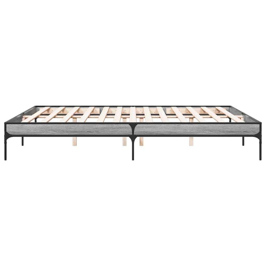 Bedframe bewerkt hout metaal grijs sonoma eiken 200x200 cm