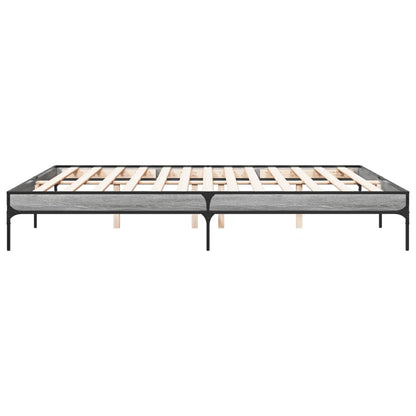 Bedframe bewerkt hout metaal grijs sonoma eiken 200x200 cm