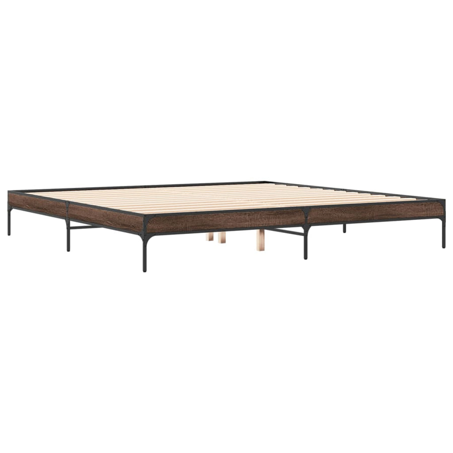 Bedframe bewerkt hout metaal bruin eikenkleur 200x200 cm