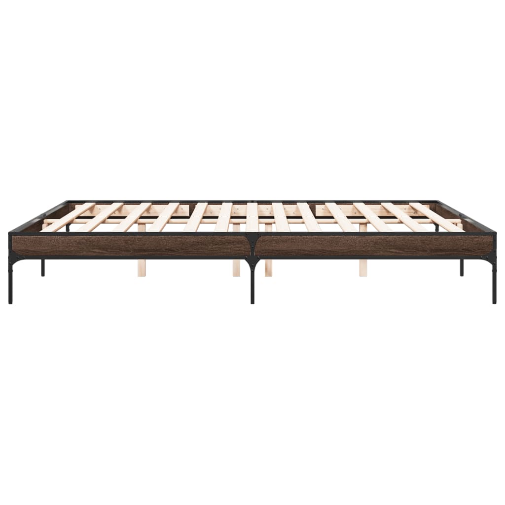 Bedframe bewerkt hout metaal bruin eikenkleur 200x200 cm