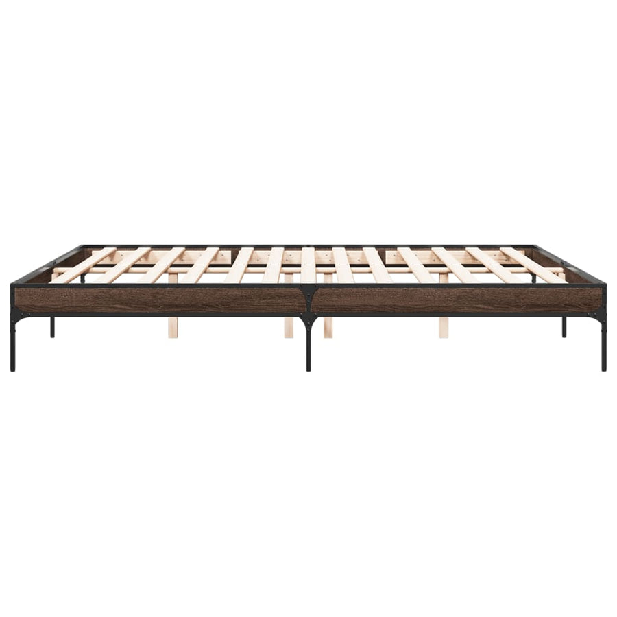 Bedframe bewerkt hout metaal bruin eikenkleur 200x200 cm