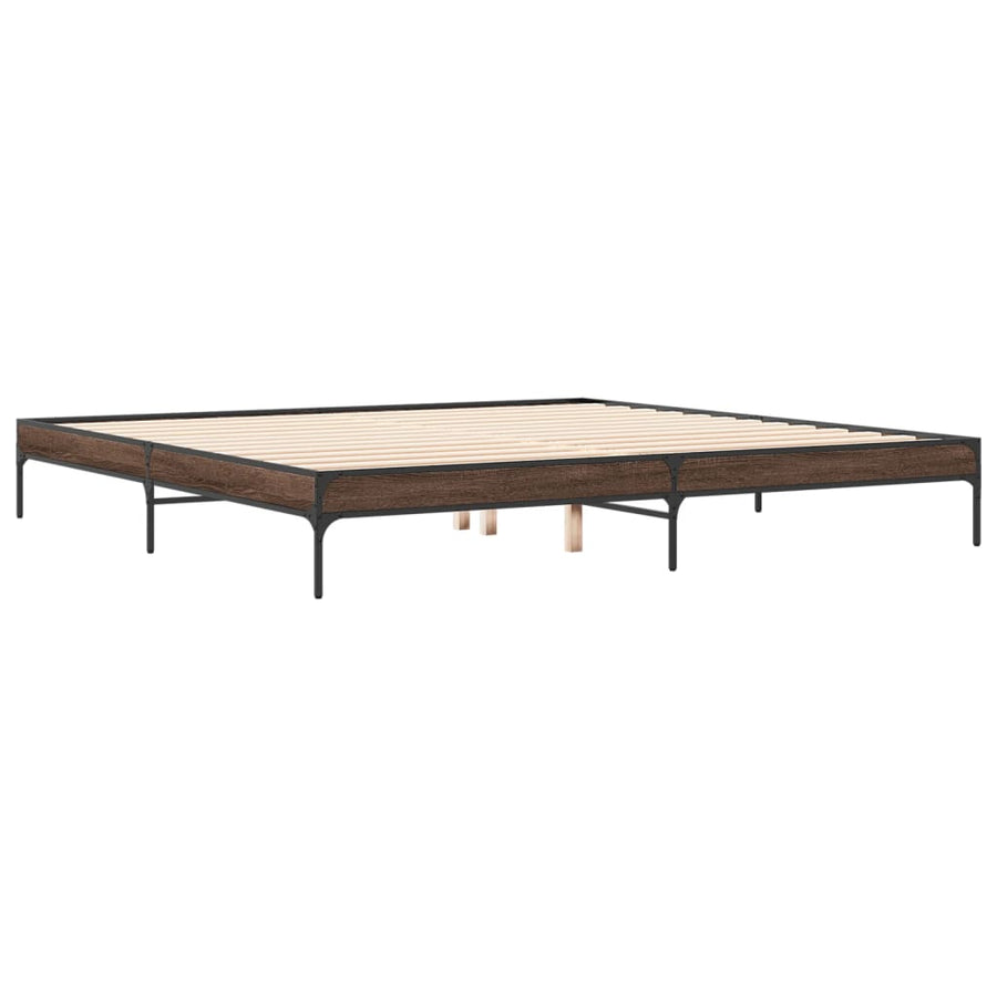 Bedframe bewerkt hout metaal bruin eikenkleur 200x200 cm
