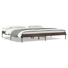 Bedframe 200x200 cm bewerkt hout metaal bruin eikenkleur