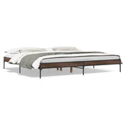 Bedframe 200x200 cm bewerkt hout metaal bruin eikenkleur