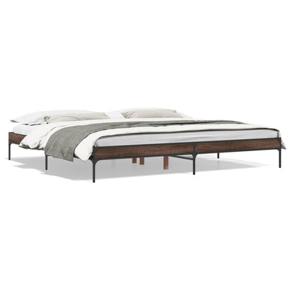 Bedframe bewerkt hout metaal bruin eikenkleur 200x200 cm