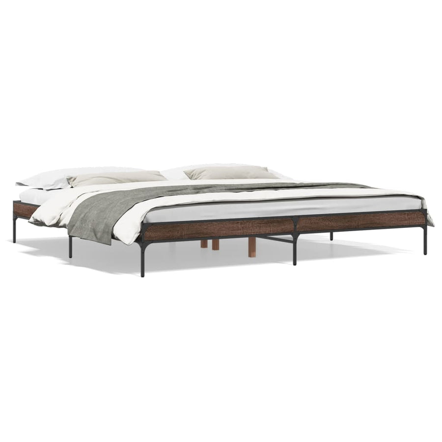 Bedframe bewerkt hout metaal bruin eikenkleur 200x200 cm