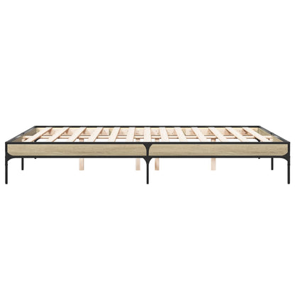 Bedframe bewerkt hout metaal sonoma eikenkleurig 160x200 cm