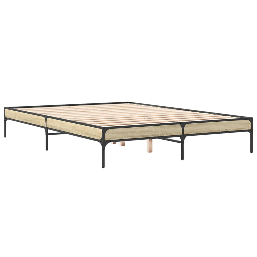 Bedframe bewerkt hout metaal sonoma eikenkleurig 160x200 cm