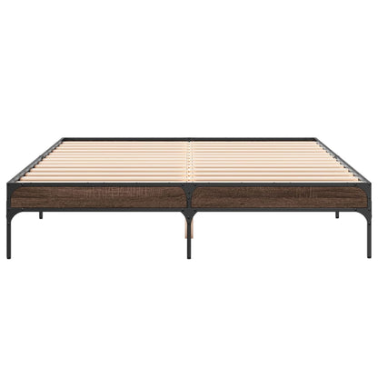 Bedframe bewerkt hout metaal bruin eikenkleur 160x200 cm