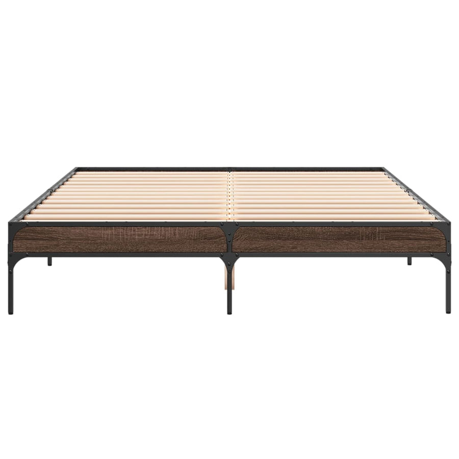Bedframe bewerkt hout metaal bruin eikenkleur 160x200 cm