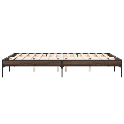 Bedframe bewerkt hout metaal bruin eikenkleur 160x200 cm