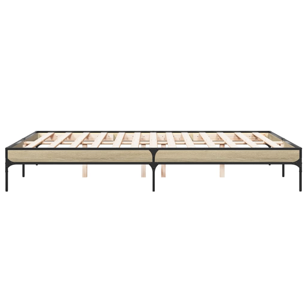 Bedframe bewerkt hout metaal sonoma eikenkleurig 150x200 cm