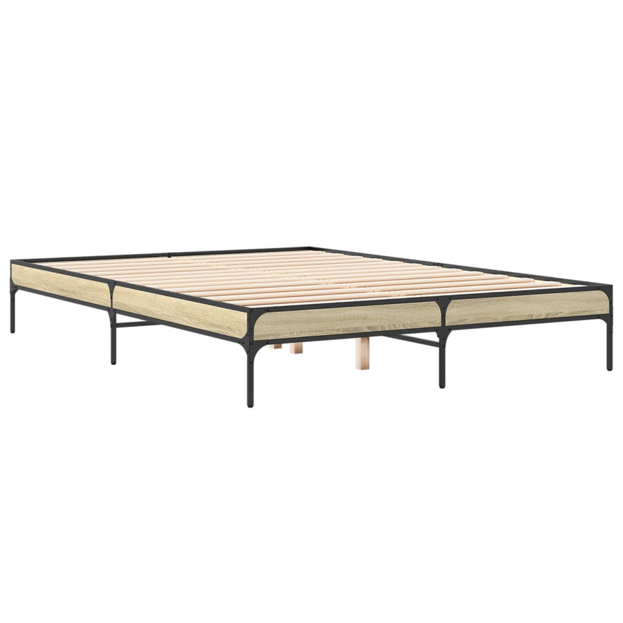 Bedframe bewerkt hout metaal sonoma eikenkleurig 150x200 cm