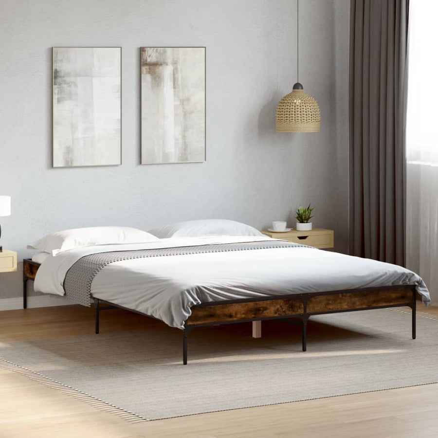 Bedframe bewerkt hout metaal gerookt eikenkleurig 150x200 cm