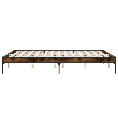 Bedframe bewerkt hout metaal gerookt eikenkleurig 150x200 cm