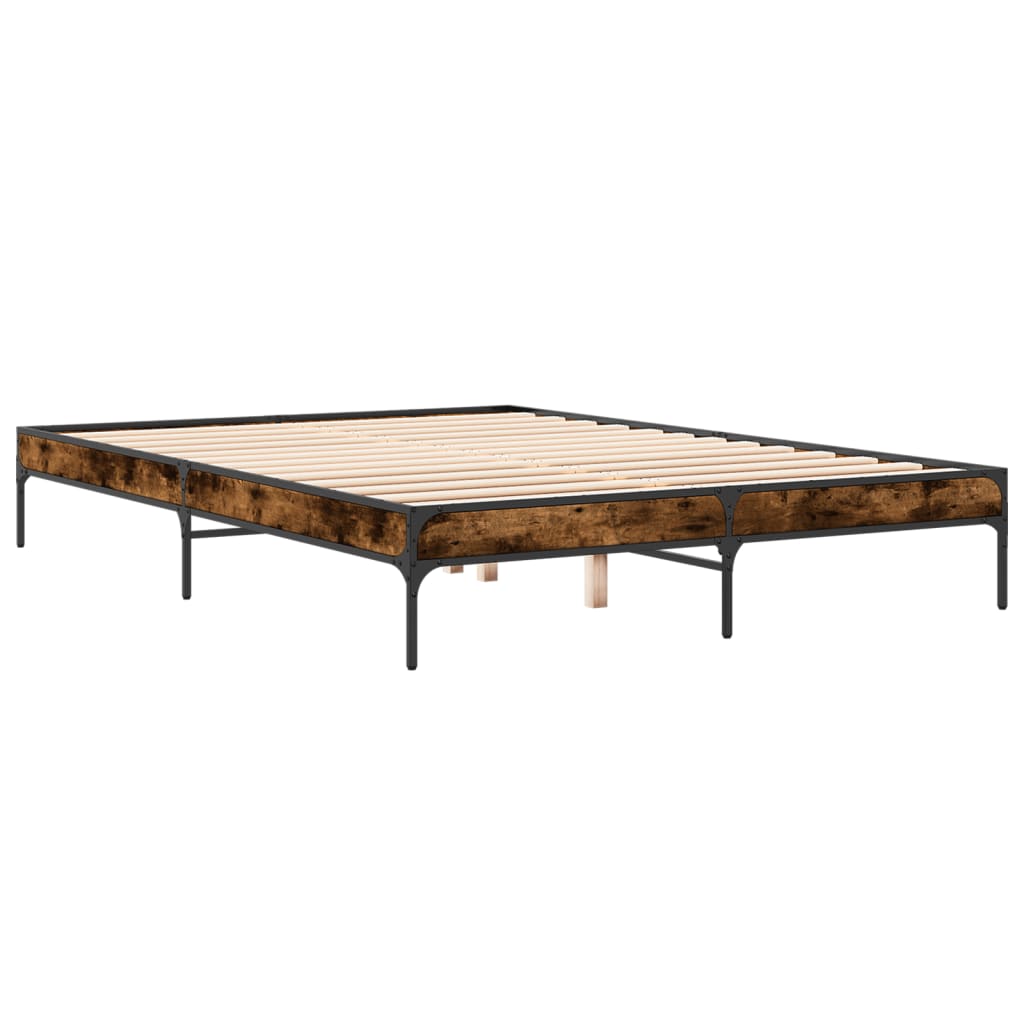 Bedframe bewerkt hout metaal gerookt eikenkleurig 150x200 cm