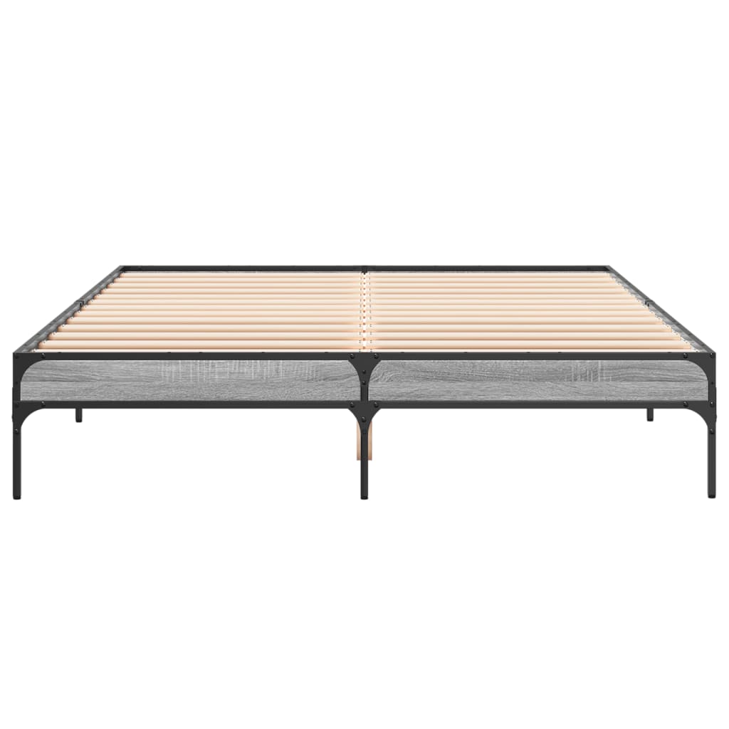 Bedframe bewerkt hout metaal grijs sonoma eiken 150x200 cm