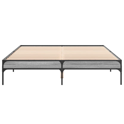 Bedframe bewerkt hout metaal grijs sonoma eiken 150x200 cm