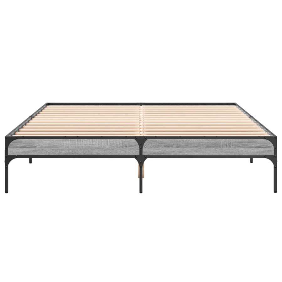 Bedframe bewerkt hout metaal grijs sonoma eiken 150x200 cm
