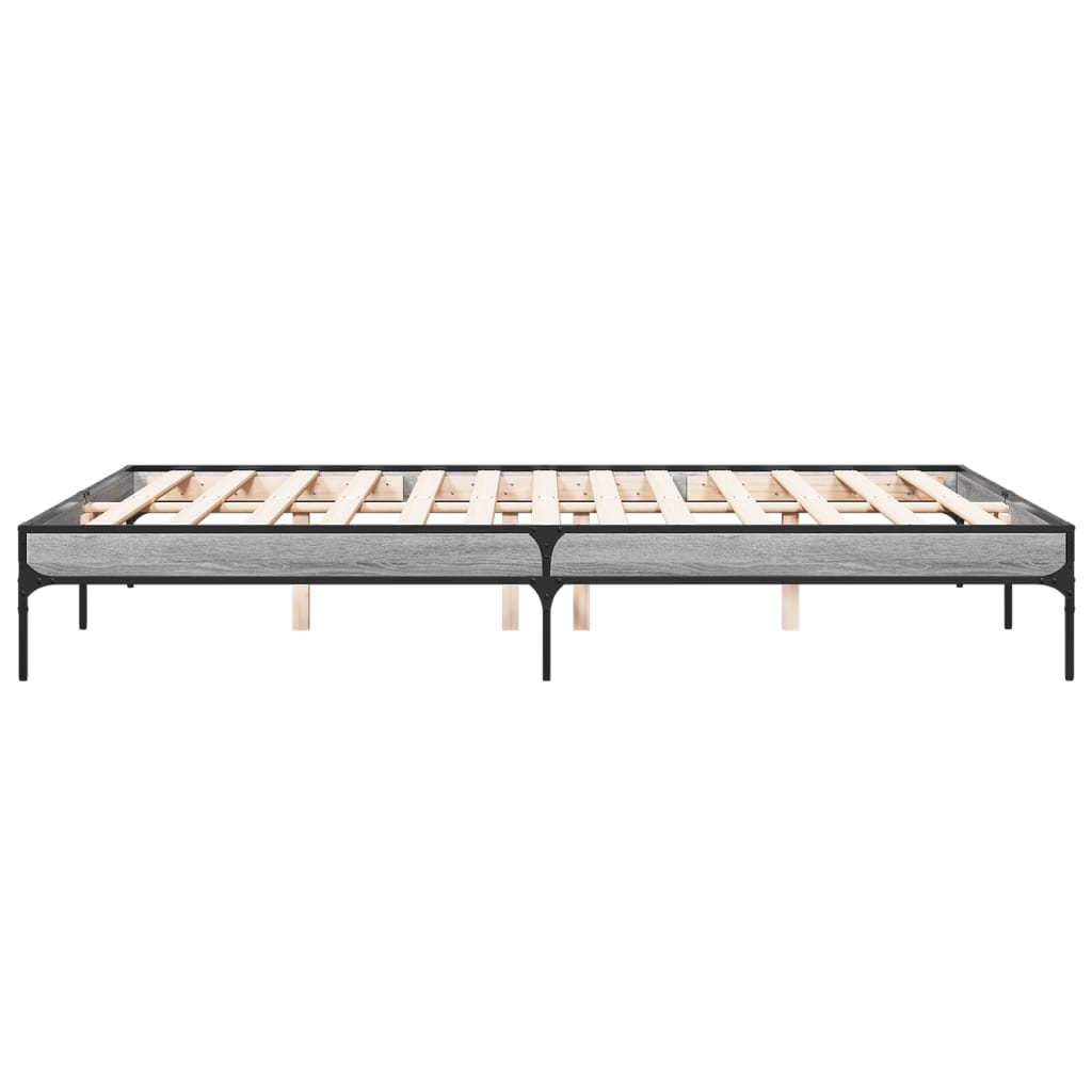 Bedframe bewerkt hout metaal grijs sonoma eiken 150x200 cm