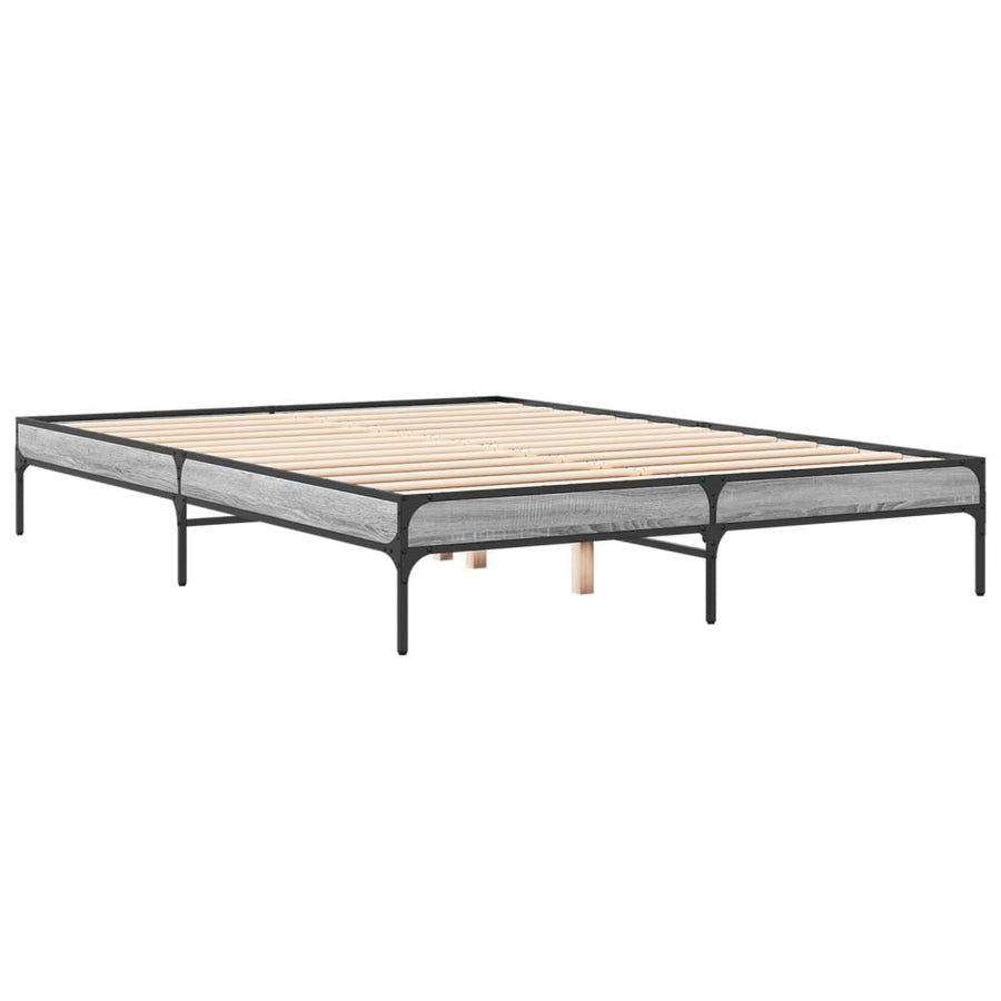 Bedframe bewerkt hout metaal grijs sonoma eiken 150x200 cm