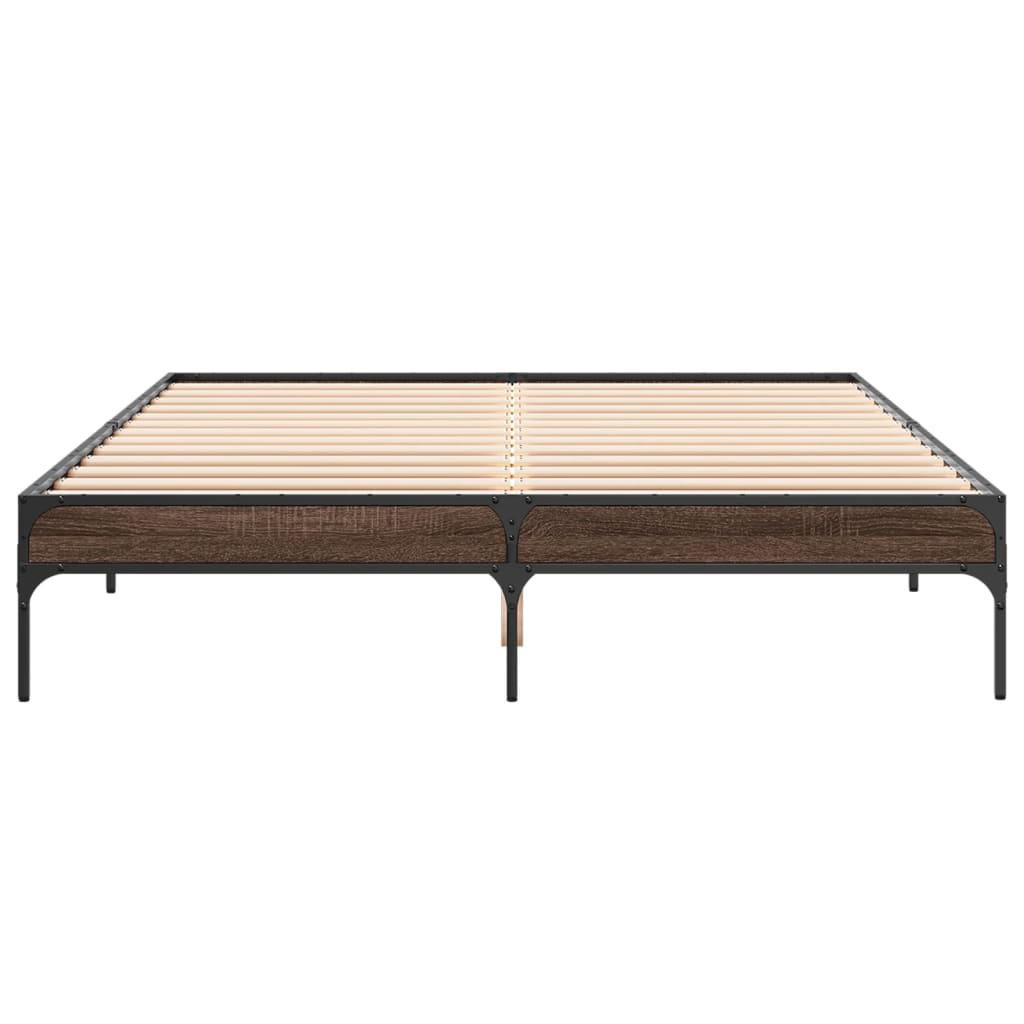 Bedframe bewerkt hout metaal bruin eikenkleur 150x200 cm