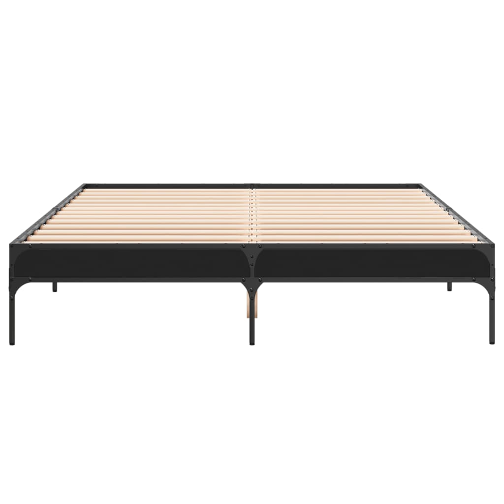 Bedframe bewerkt hout metaal zwart 140x200 cm