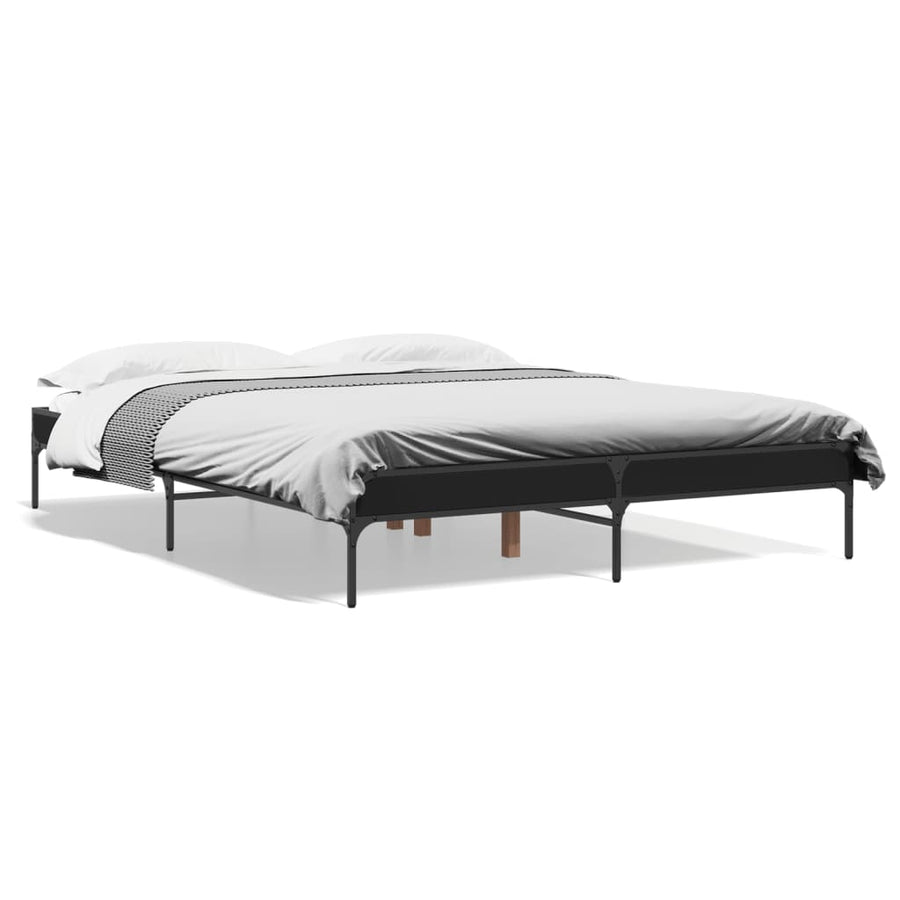 Bedframe bewerkt hout metaal zwart 140x200 cm