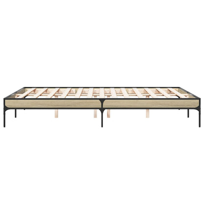 Bedframe bewerkt hout metaal sonoma eikenkleurig 140x200 cm