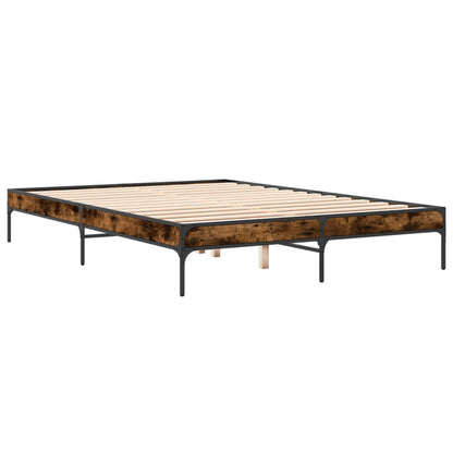 Bedframe bewerkt hout metaal gerookt eikenkleurig 140x200 cm