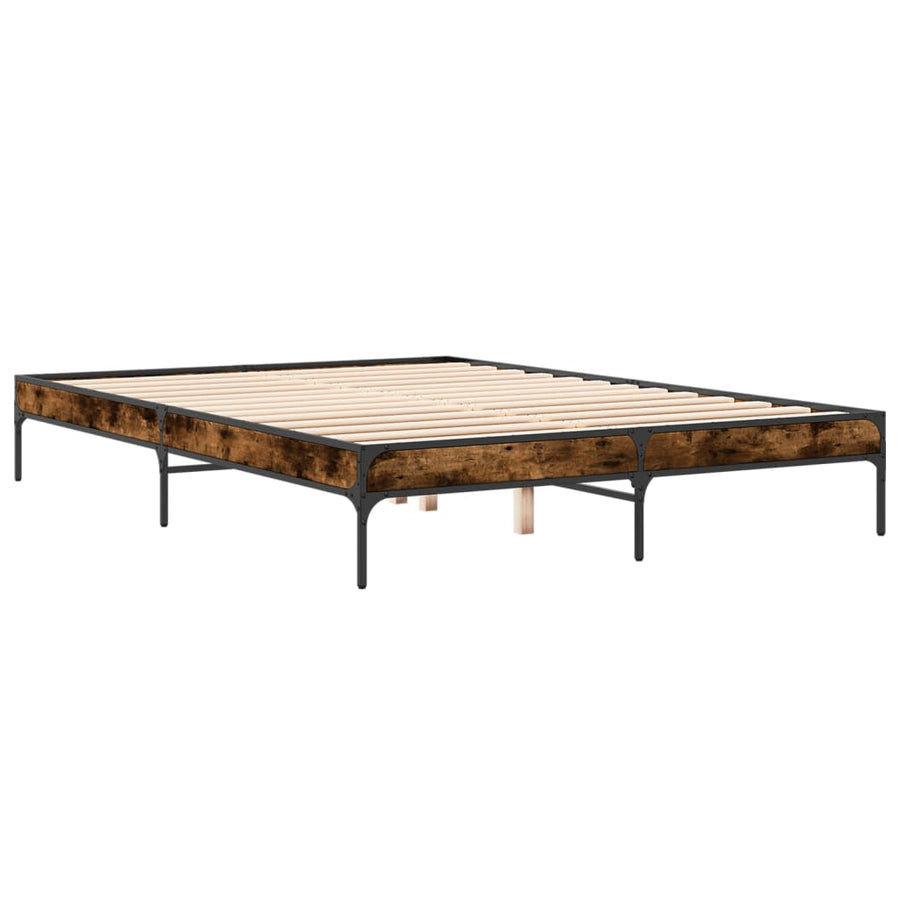 Bedframe bewerkt hout metaal gerookt eikenkleurig 140x200 cm