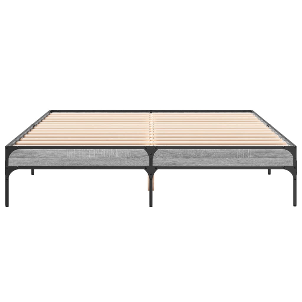 Bedframe bewerkt hout metaal grijs sonoma eiken 140x200 cm