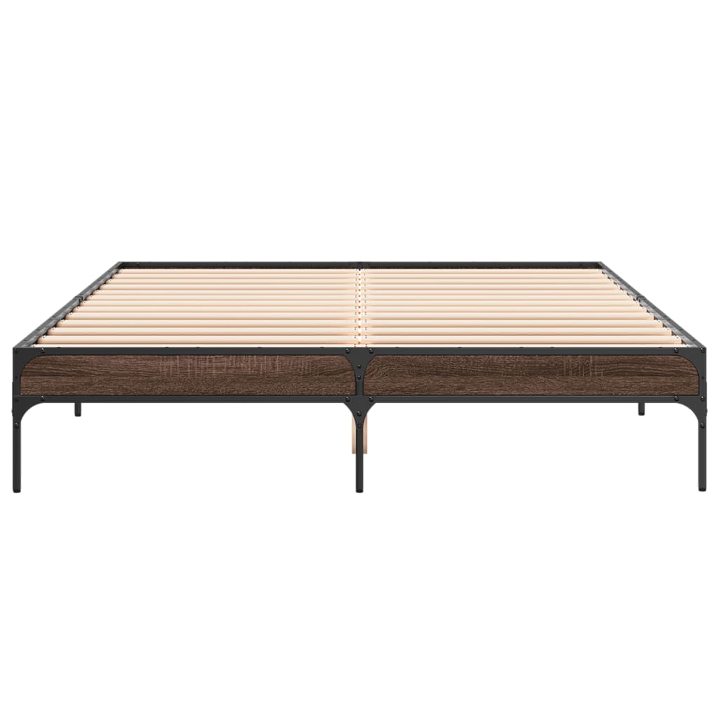 Bedframe bewerkt hout metaal bruin eikenkleur 140x200 cm
