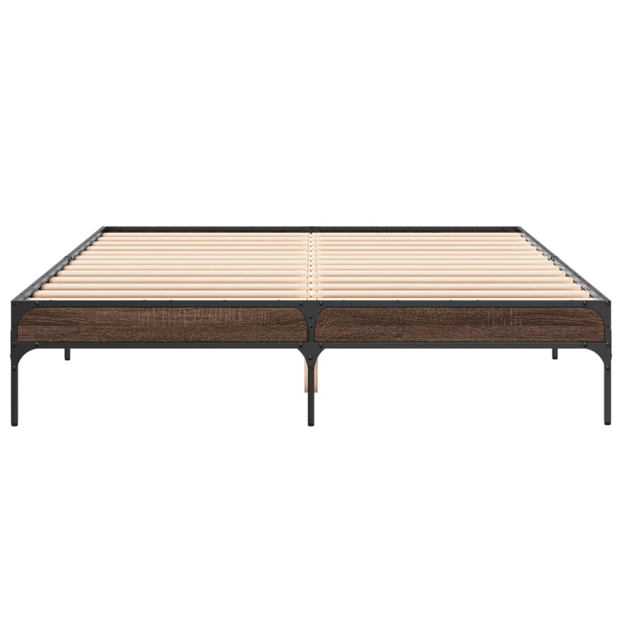 Bedframe bewerkt hout metaal bruin eikenkleur 140x200 cm