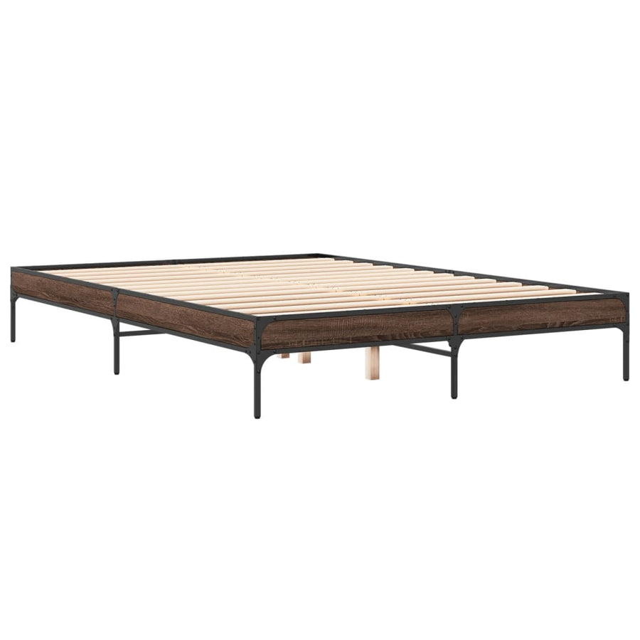 Bedframe bewerkt hout metaal bruin eikenkleur 140x200 cm