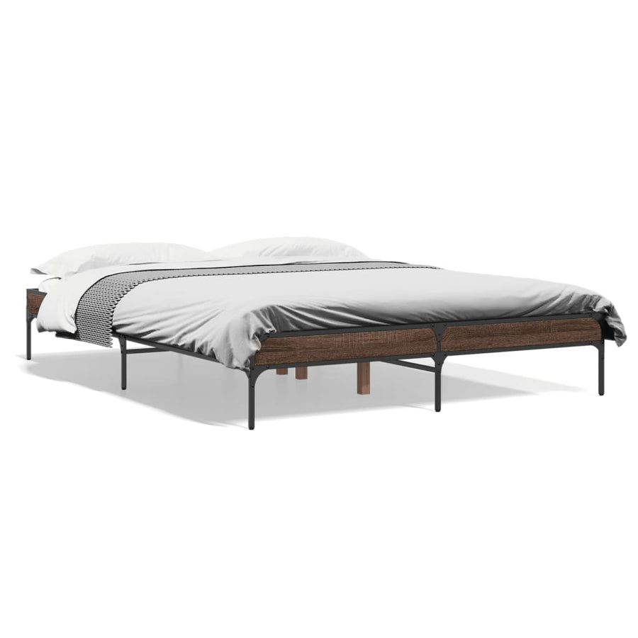 Bedframe bewerkt hout metaal bruin eikenkleur 140x200 cm