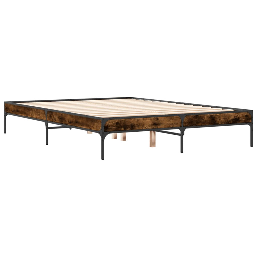 Bedframe bewerkt hout metaal gerookt eikenkleurig 120x200 cm