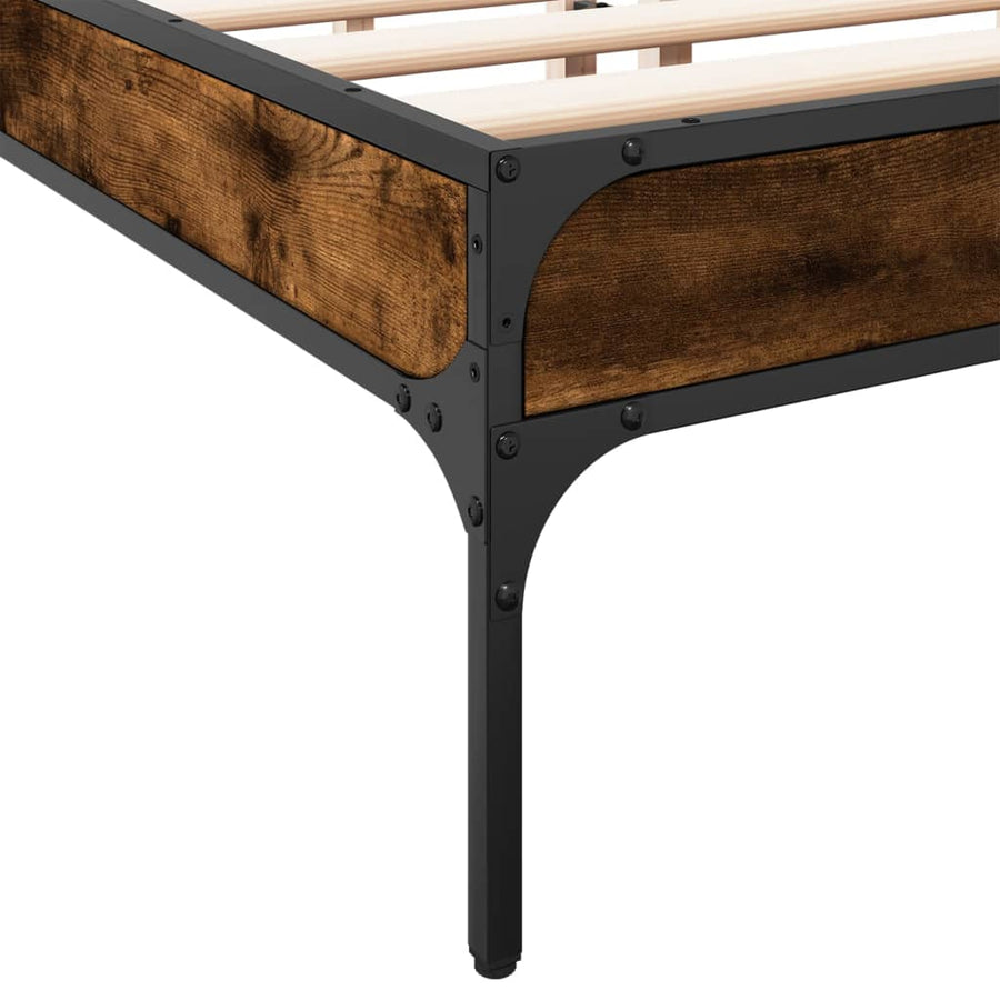 Bedframe bewerkt hout metaal gerookt eikenkleurig 120x200 cm