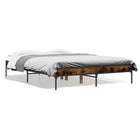 Bed frame crafted wood metal smoked oak finish 120x200 cm