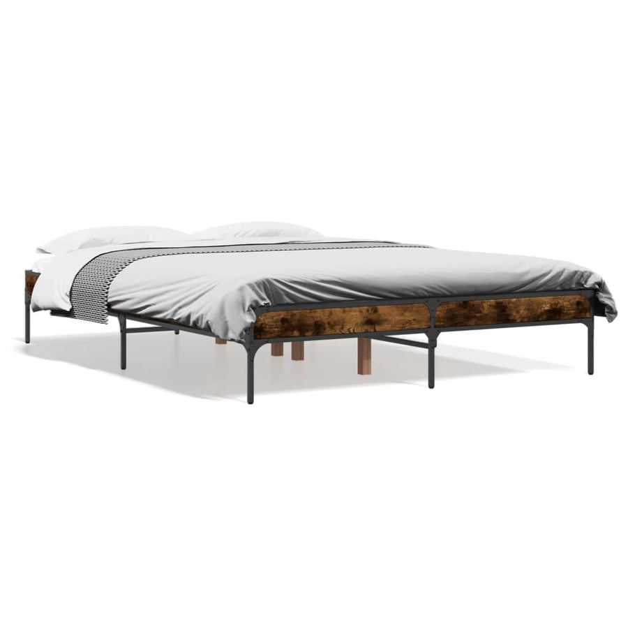 Bedframe bewerkt hout metaal gerookt eikenkleurig 120x200 cm