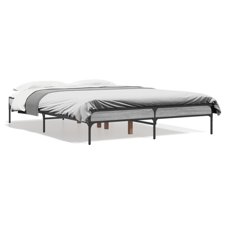 Bedframe bewerkt hout metaal grijs sonoma eiken 120x200 cm