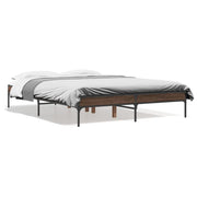 Bedframe 120x200 cm bewerkt hout metaal bruin eikenkleur