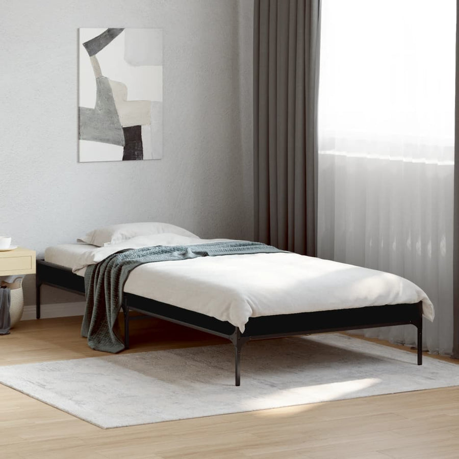 Bedframe bewerkt hout en metaal zwart 100x200 cm