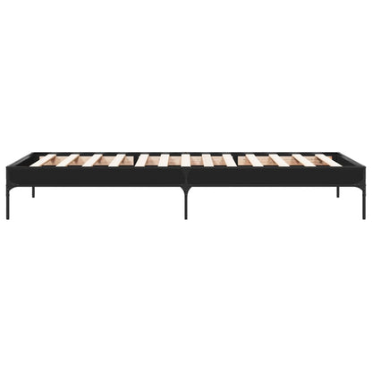 Bedframe bewerkt hout en metaal zwart 100x200 cm