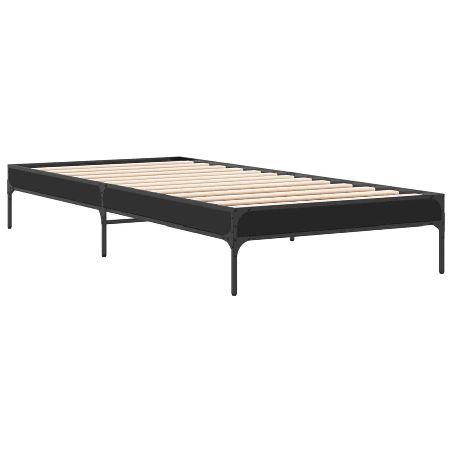 Bedframe bewerkt hout en metaal zwart 100x200 cm