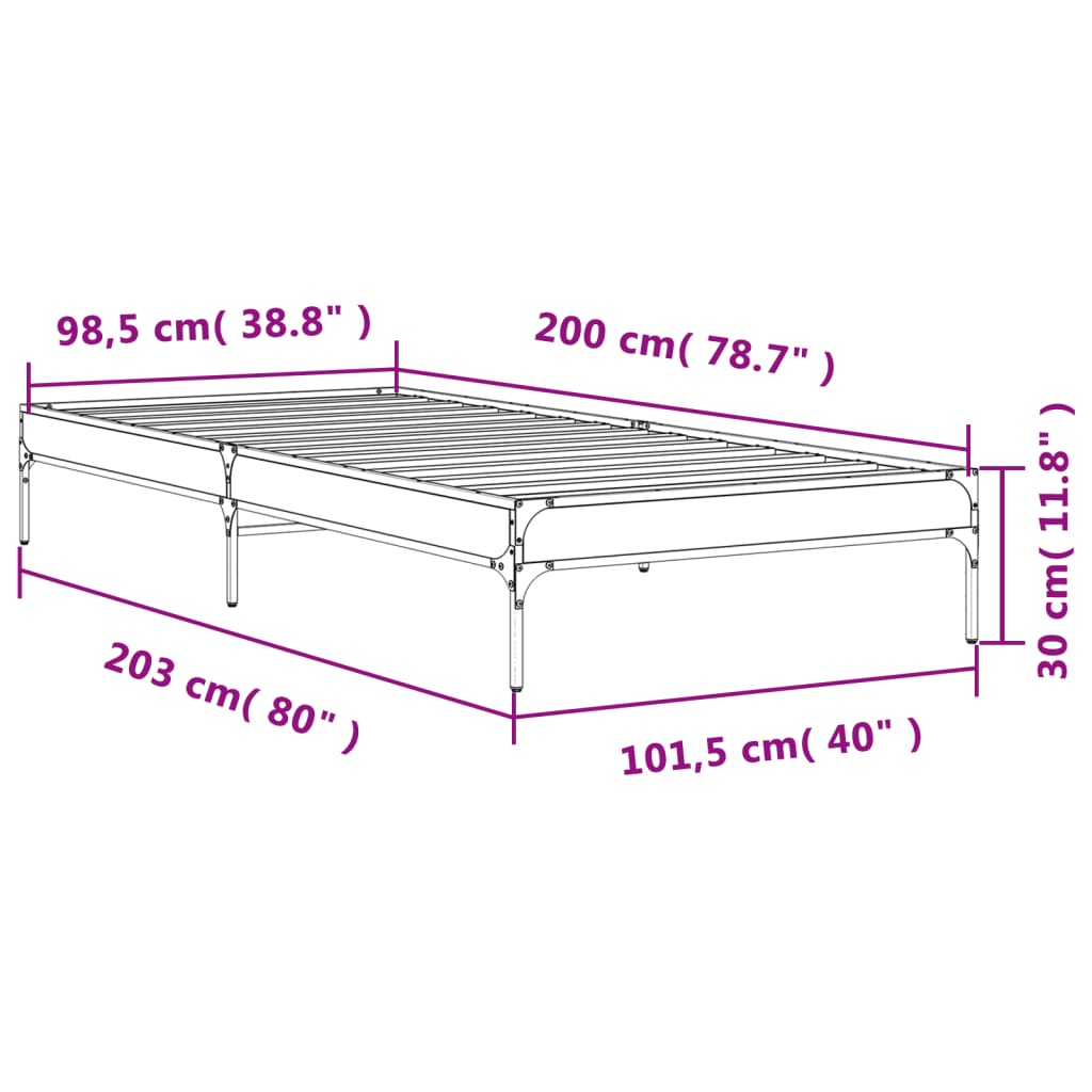 Bedframe bewerkt hout en metaal zwart 100x200 cm