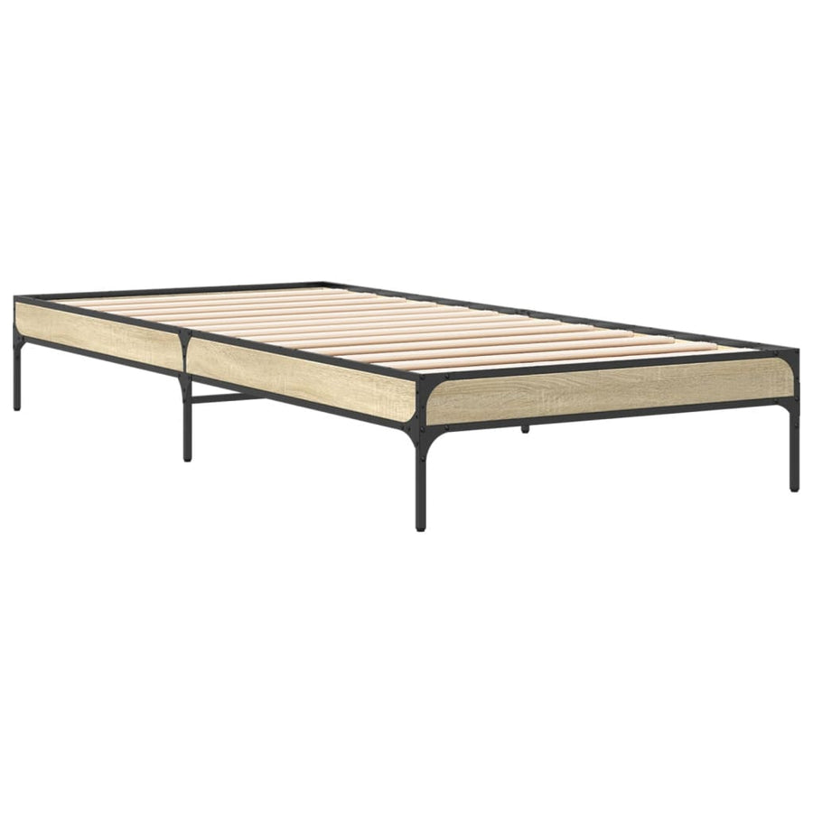 Bedframe bewerkt hout en metaal sonoma eikenkleurig 100x200 cm